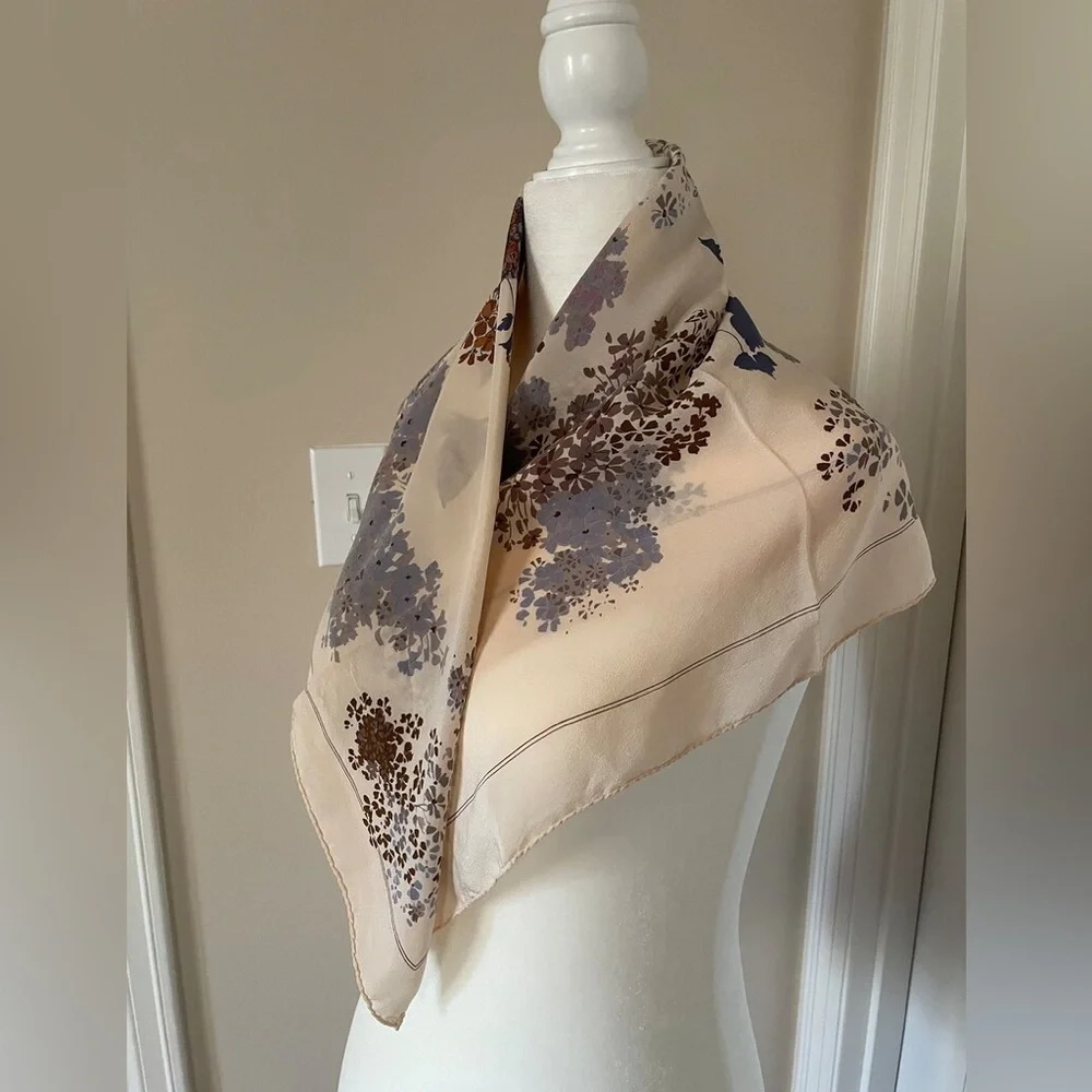 Vintage Christian Dior New Look Silk Floral Lilac Cream Square Scarf 1950s 1990s